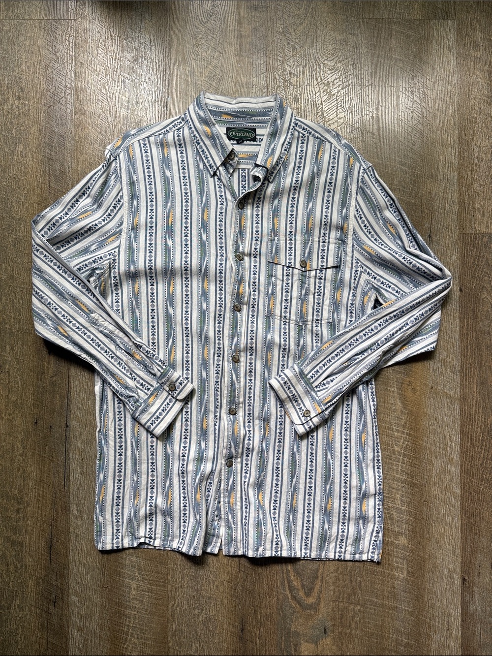 Overland Men’s Striped Button-Up Shirt - Blue & Cream